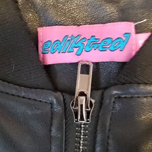 Edikted Black Leather Bomber Jacket